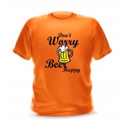 T-shirt orange homme avec phrase don't worry beer happy