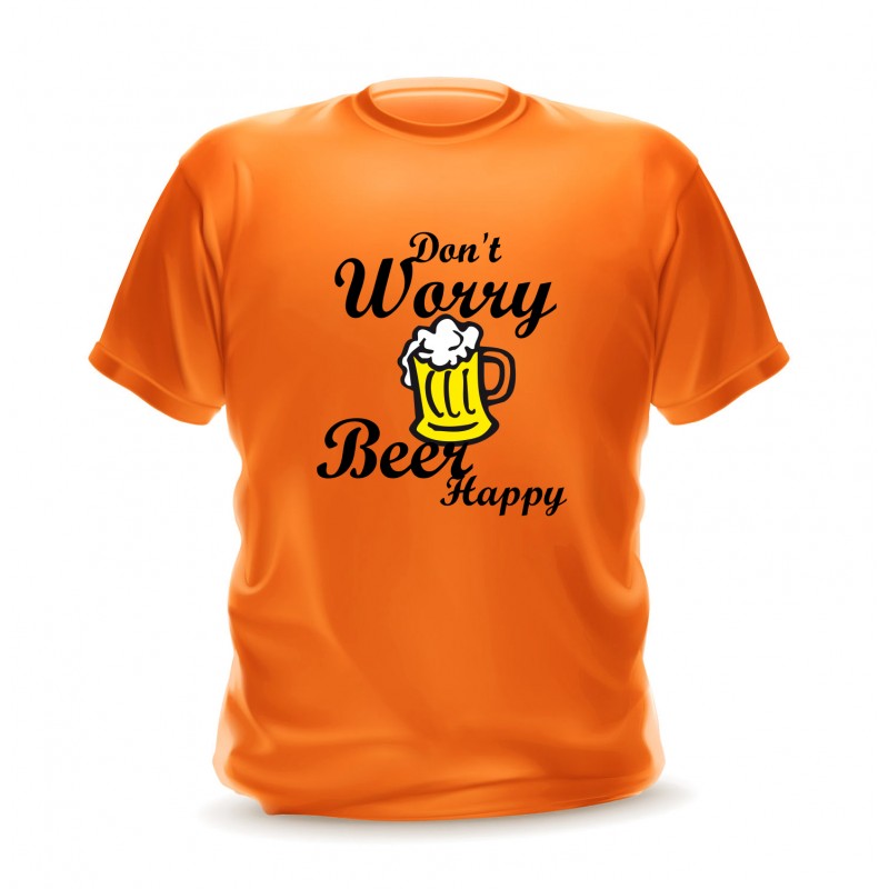 T-shirt orange homme avec phrase don't worry beer happy